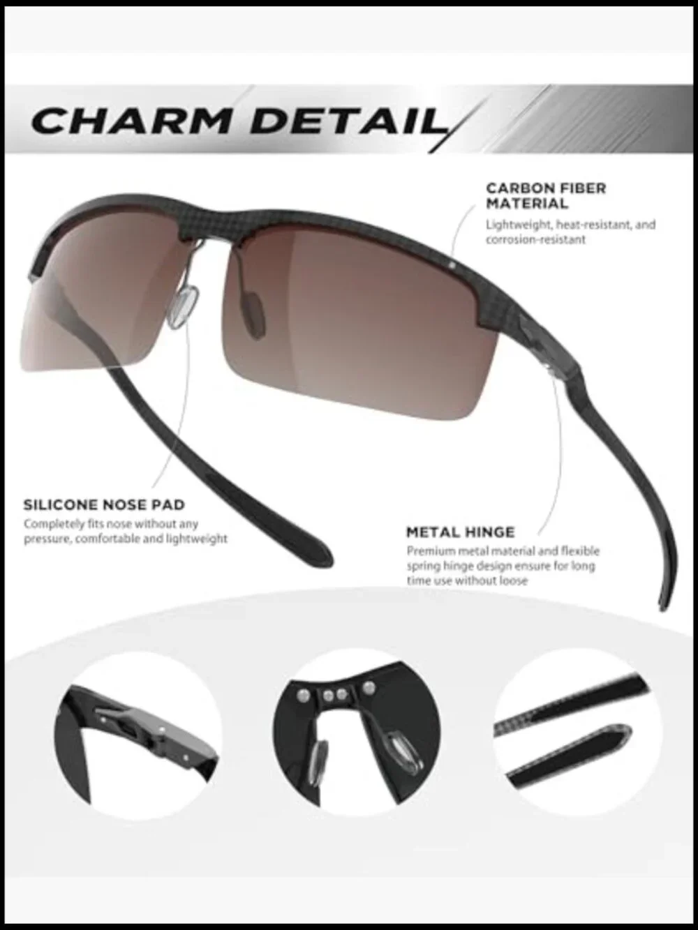 Carbon Fiber Polarized Sunglasses UV400 Protection for Driving Fishing